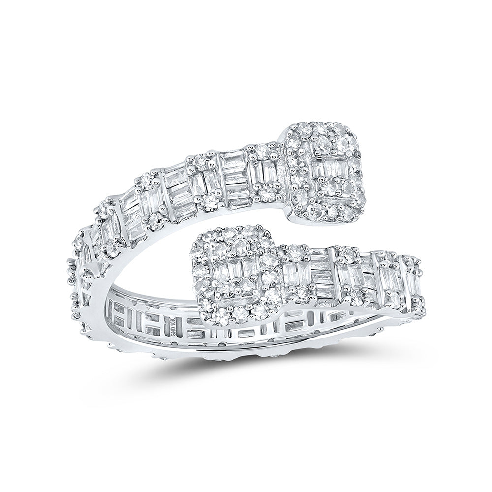 10K White Or Yellow Gold Womens Baguette Diamond Square Cuff Band Ring , Womens Size: 5-10