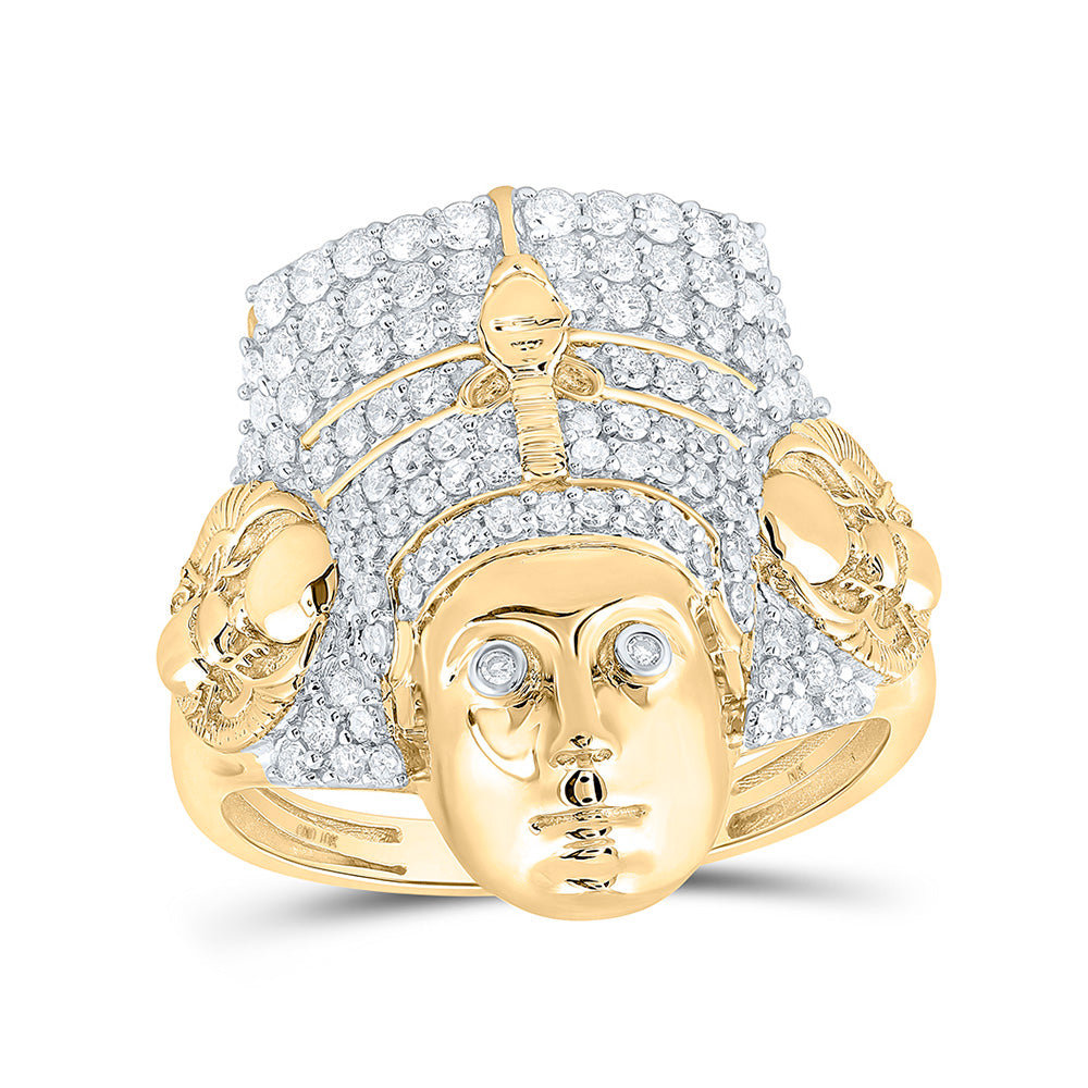 10K Yellow Gold Mens Round Diamond Pharaoh Fashion Ring 1 Cttw, Mens Size: 7-13
