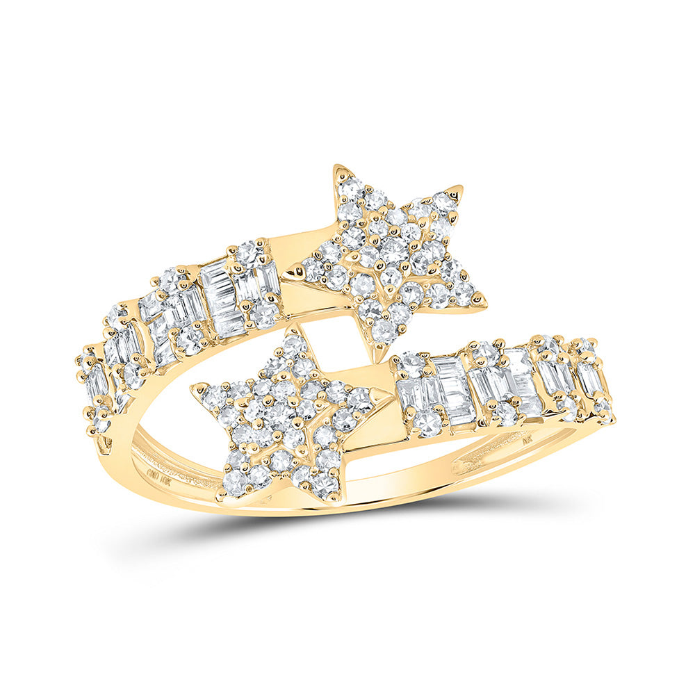10K Yellow Or White Or Rose Gold Womens Round Diamond Star Cuff Band Ring , Womens Size: 5-10