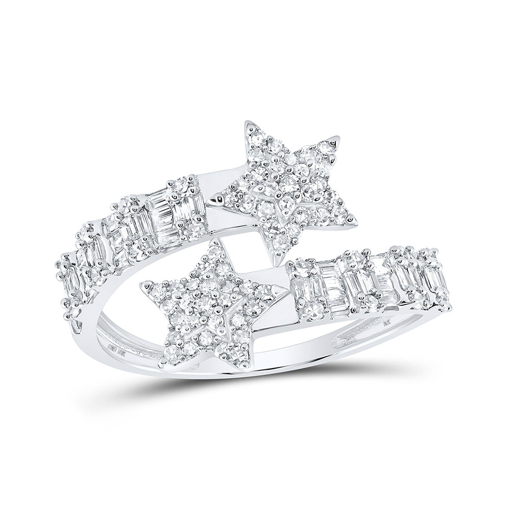 10K Yellow Or White Or Rose Gold Womens Round Diamond Star Cuff Band Ring , Womens Size: 5-10