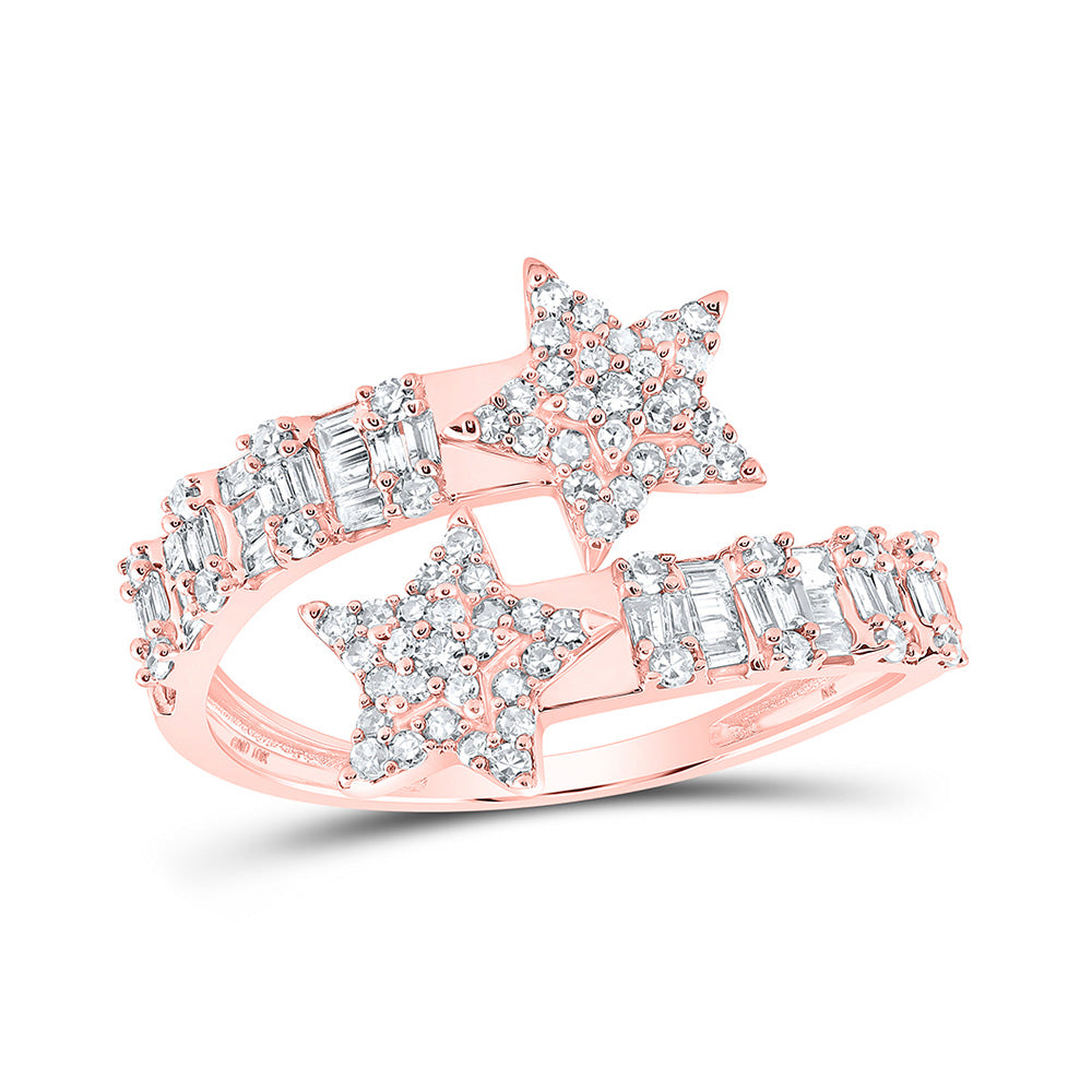 10K Yellow Or White Or Rose Gold Womens Round Diamond Star Cuff Band Ring , Womens Size: 5-10