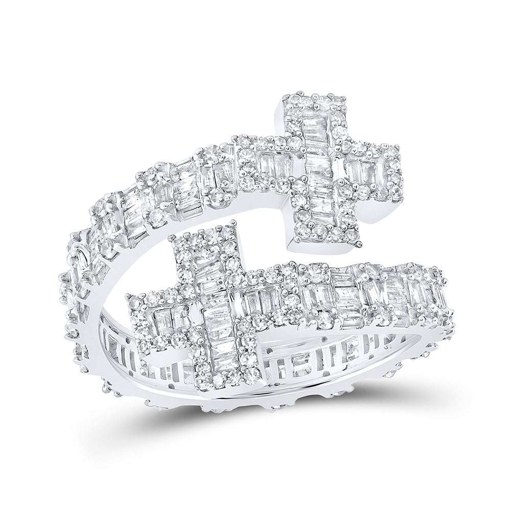 10K Yellow Or White Or Rose Gold Womens Round Diamond Cross Cuff Band Ring , Womens Size: 5-10