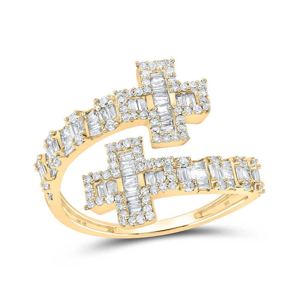 10K Yellow Or White Or Rose Gold Womens Round Diamond Cross Cuff Band Ring , Womens Size: 5-10