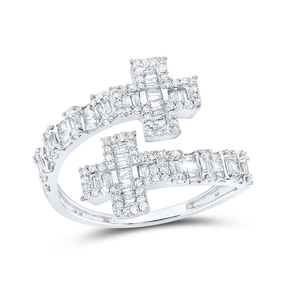 10K Yellow Or White Or Rose Gold Womens Round Diamond Cross Cuff Band Ring , Womens Size: 5-10
