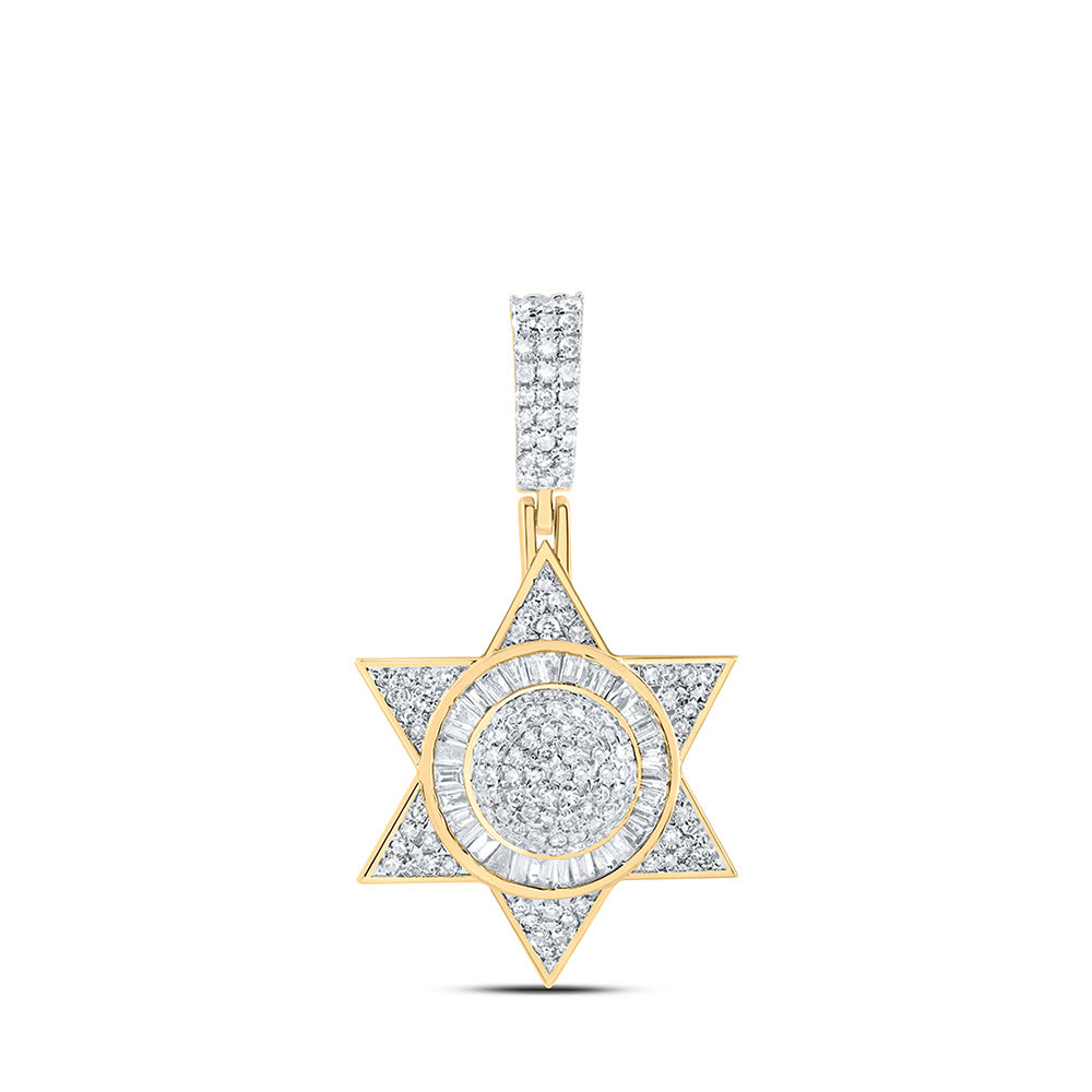10K Yellow Gold Womens Baguette Diamond Magen David Religious Pendant 1 Cttw