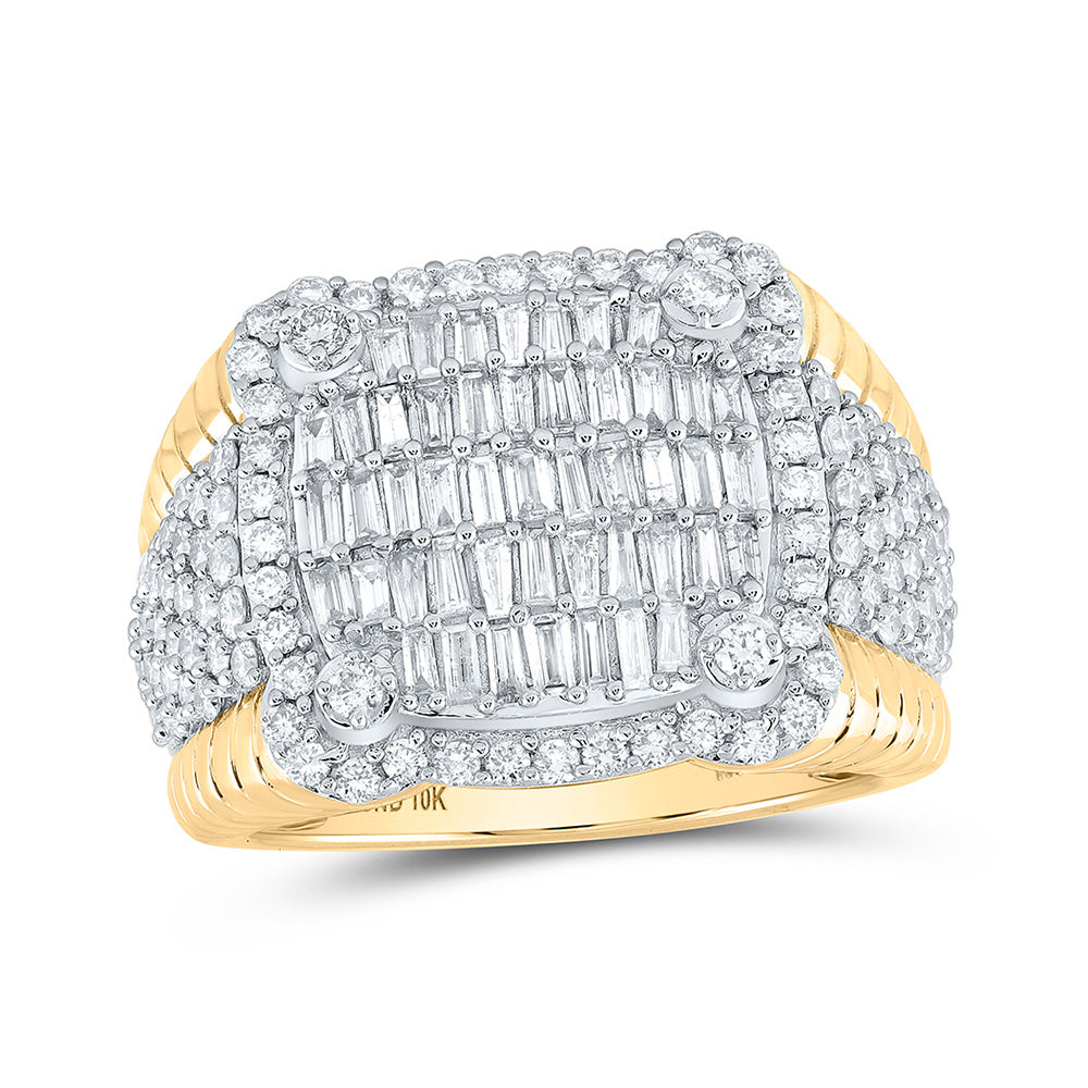 10K Yellow Gold Mens Baguette Diamond Cushion-shape Band Ring 2-1/4 Cttw, Mens Size: 7-13