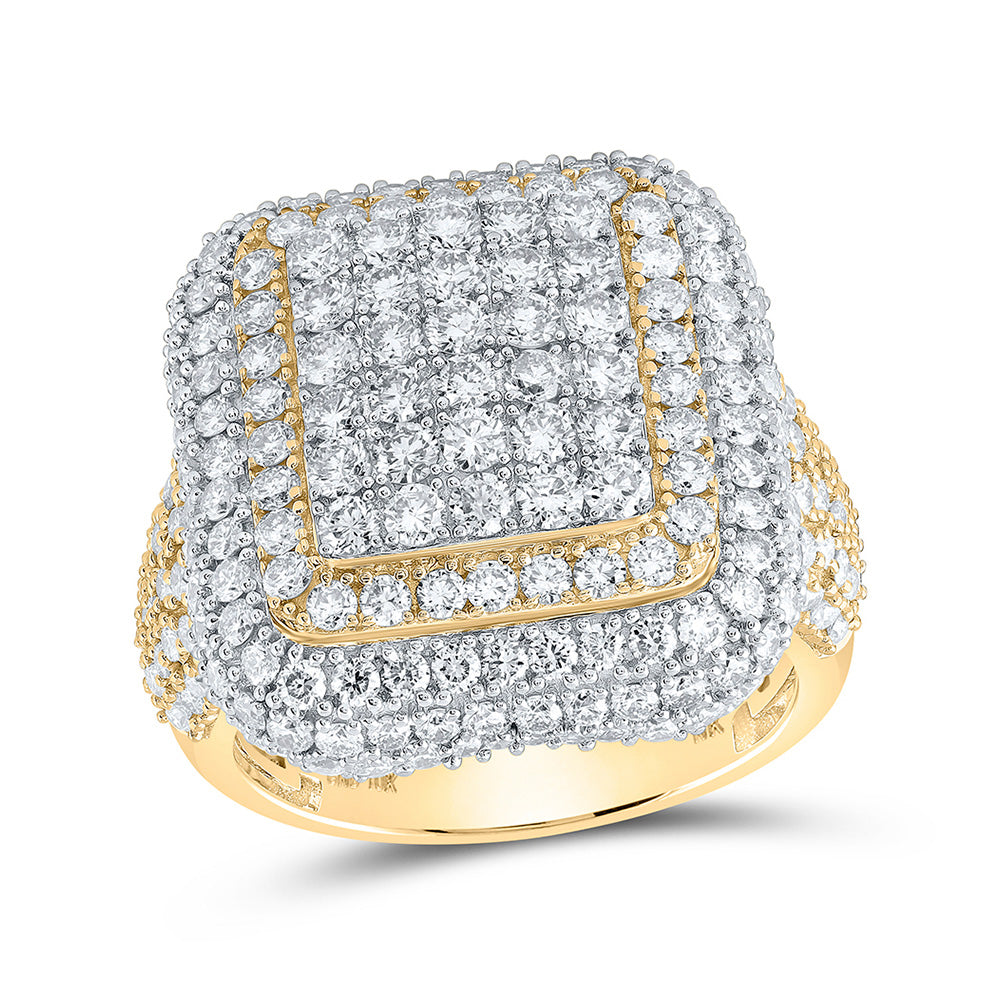10K Yellow Gold Mens Round Diamond Square Ring 4-7/8 Cttw, Mens Size: 7-13