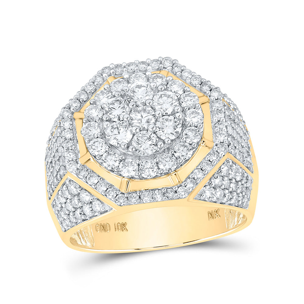 10K Yellow Gold Mens Round Diamond Octagon Cluster Ring 2-7/8 Cttw, Mens Size: 7-13
