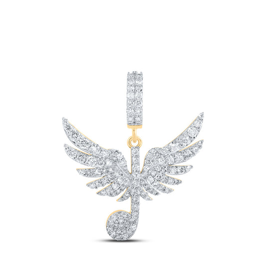 10K Yellow Gold Mens Round Diamond Wing Music Note Treble Charm Pendant 1 Cttw
