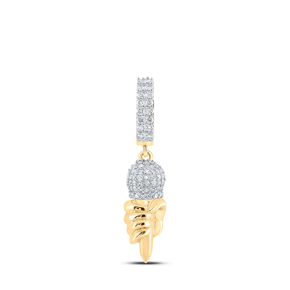 10K Yellow Gold Mens Round Diamond Mic Microphone Charm Pendant 3/4 Cttw