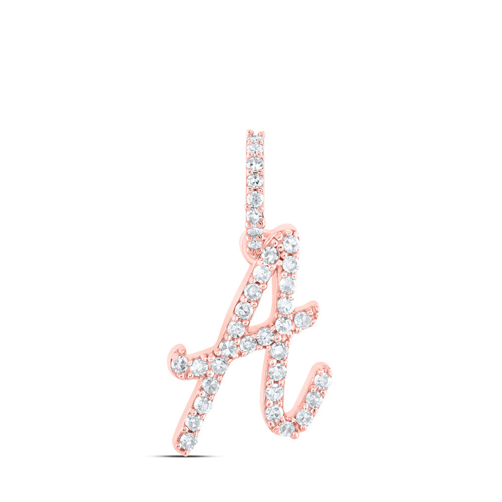 10K Yellow Or White Or Rose Gold Womens Round Diamond A Initial Letter Pendant