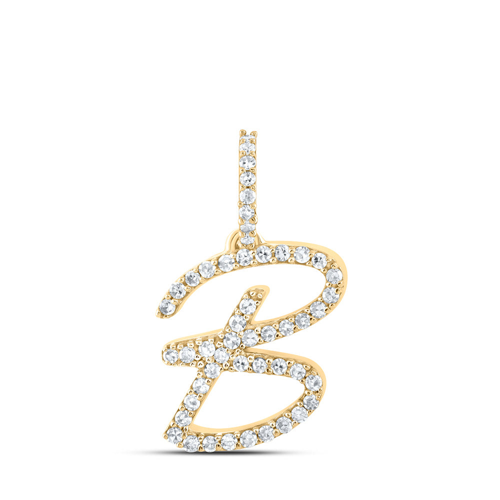 10K Yellow Gold Womens Round Diamond Initial Letter Pendant
