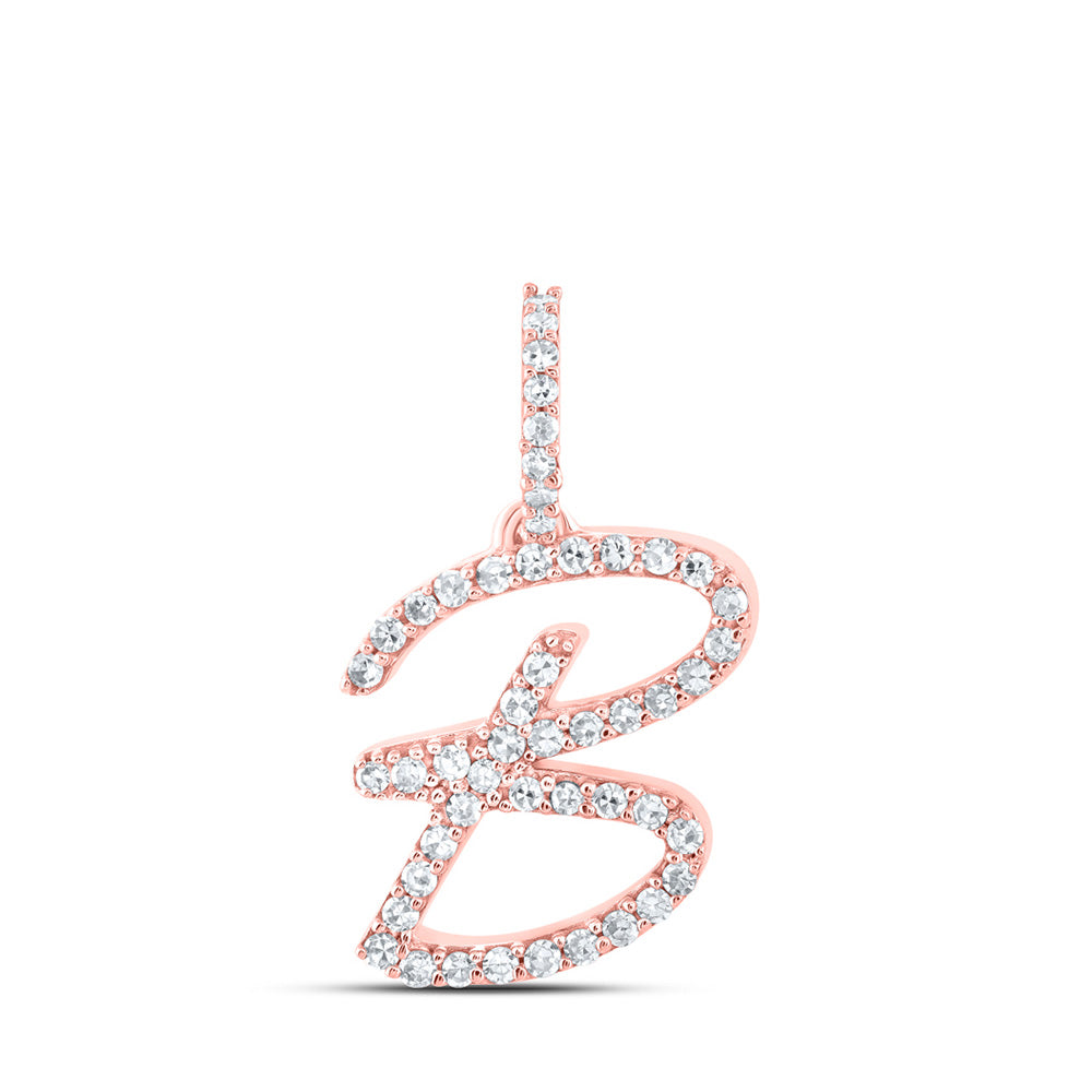 10K Rose Gold Womens Round Diamond Initial Letter Pendant