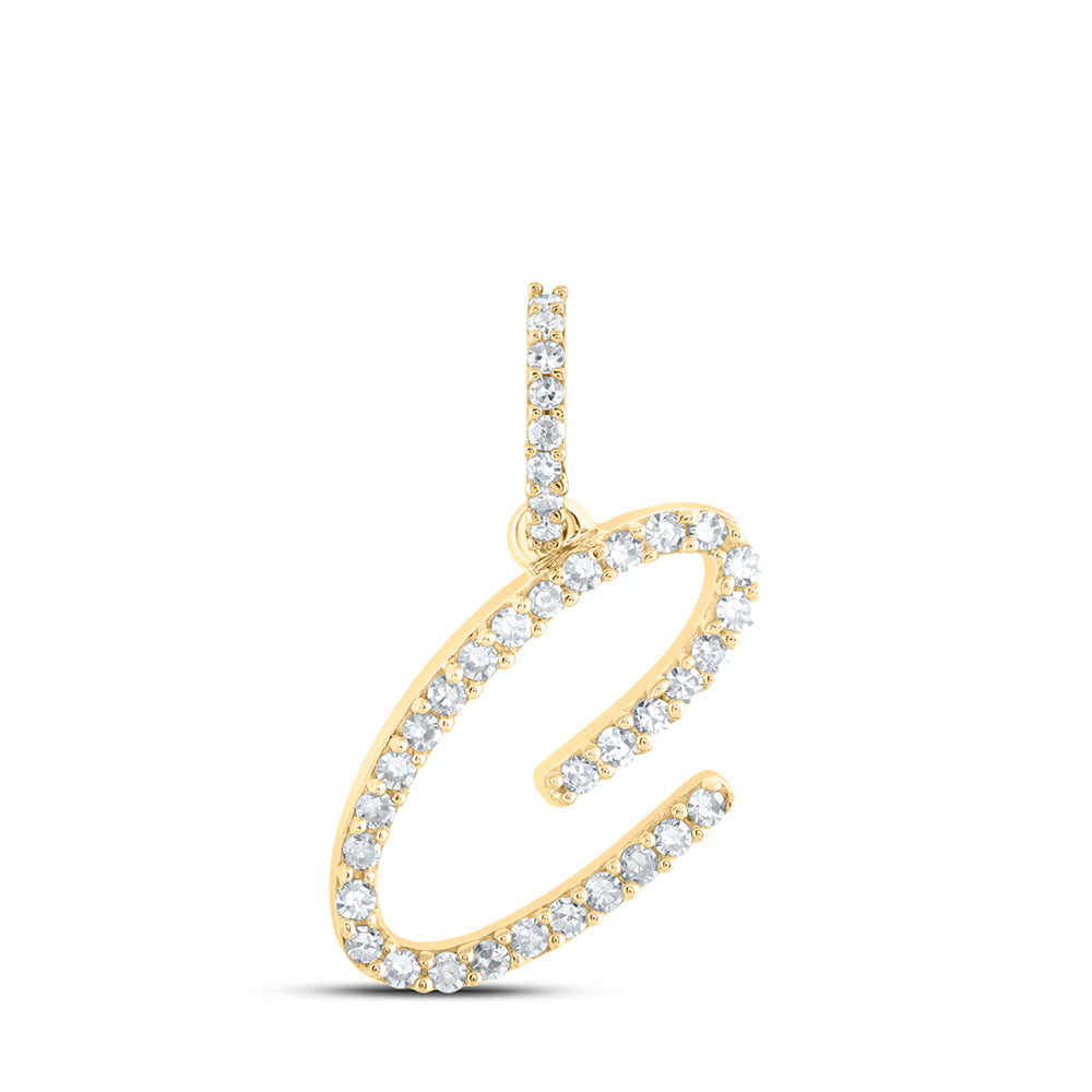10K Yellow Or White Or Rose Gold Womens Round Diamond C Initial Letter Pendant