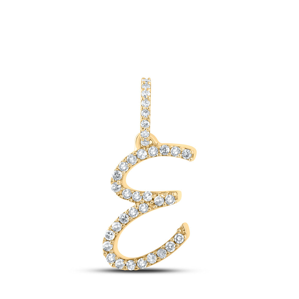 10K Yellow Gold Womens Round Diamond E Initial Letter Pendant 1/8 Cttw, Length: 0.7 In, Width: 0.34 In