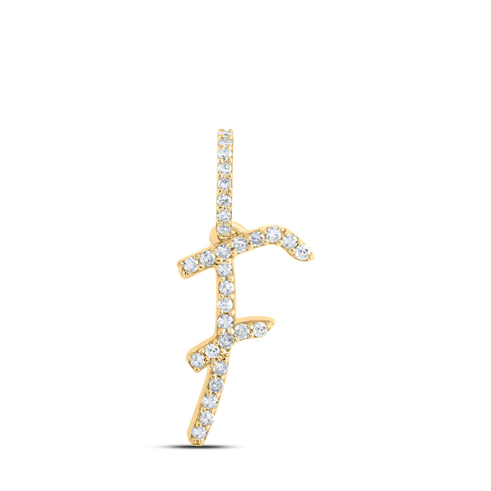 10K Yellow Gold Womens Round Diamond F Initial Letter Pendant 1/8 Cttw, Length: 0.7 In, Width: 0.34 In