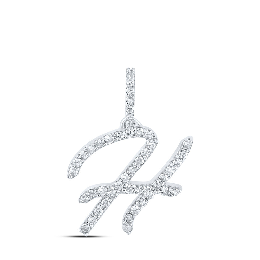 10K White Gold Womens Round Diamond Initial Letter Pendant