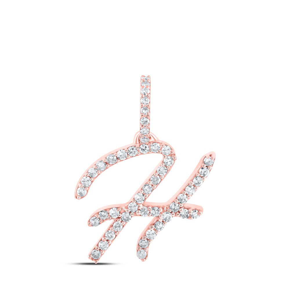 10K Rose Gold Womens Round Diamond Initial Letter Pendant