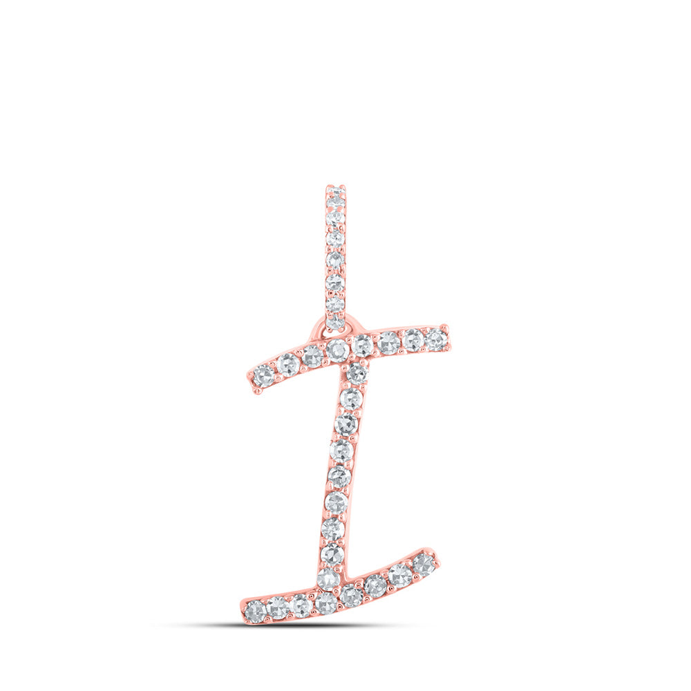 10K Yellow Or White Or Rose Gold Womens Round Diamond I Initial Letter Pendant