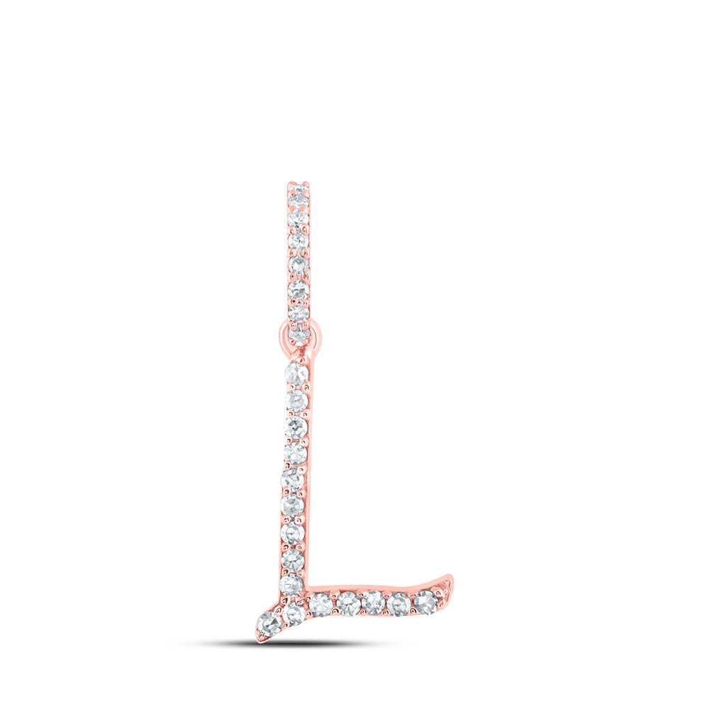 10K Rose Gold Womens Round Diamond L Initial Letter Pendant 1/10 Cttw, Length: 0.7 In, Width: 0.34 In