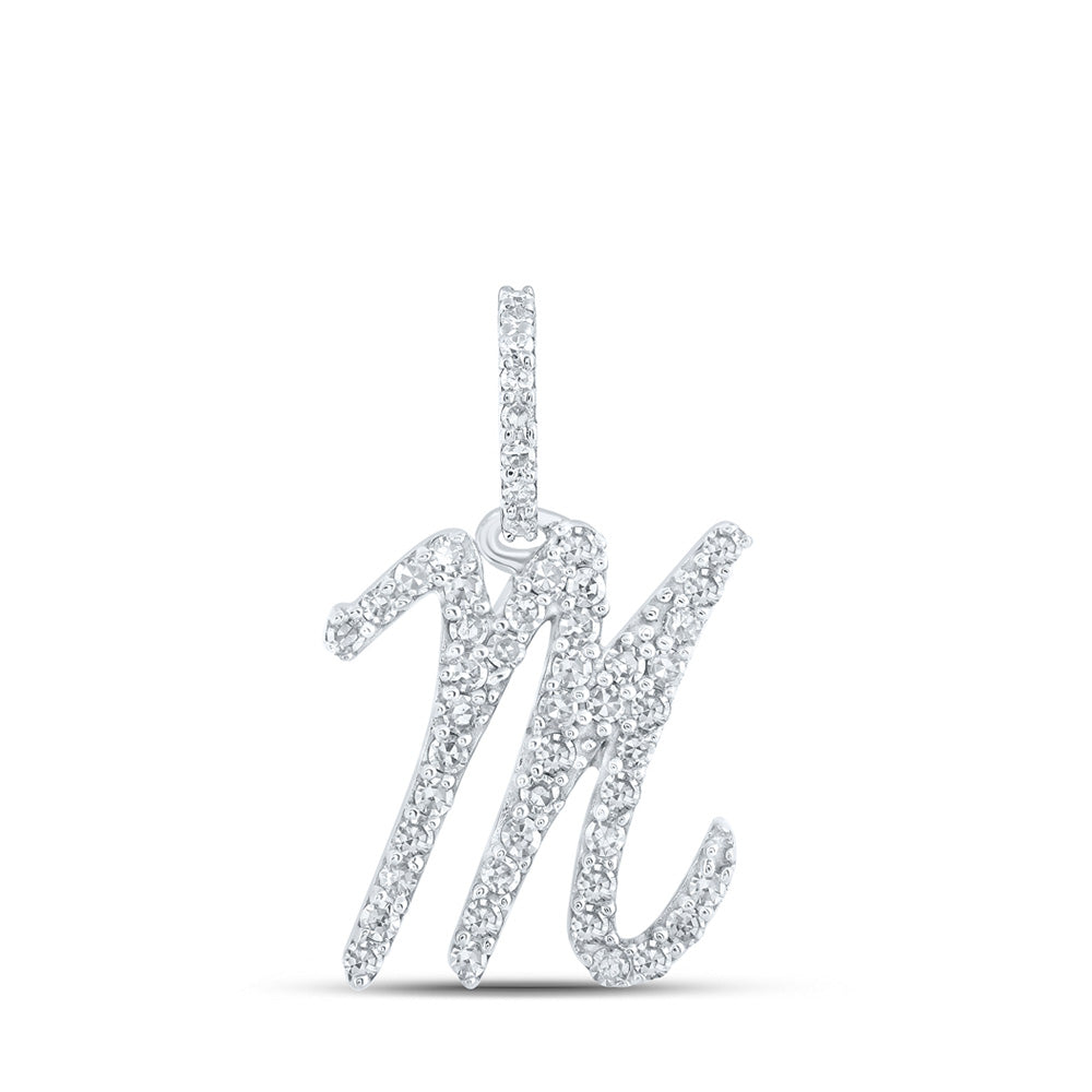 10K Yellow Or White Or Rose Gold Womens Round Diamond M Initial Letter Pendant
