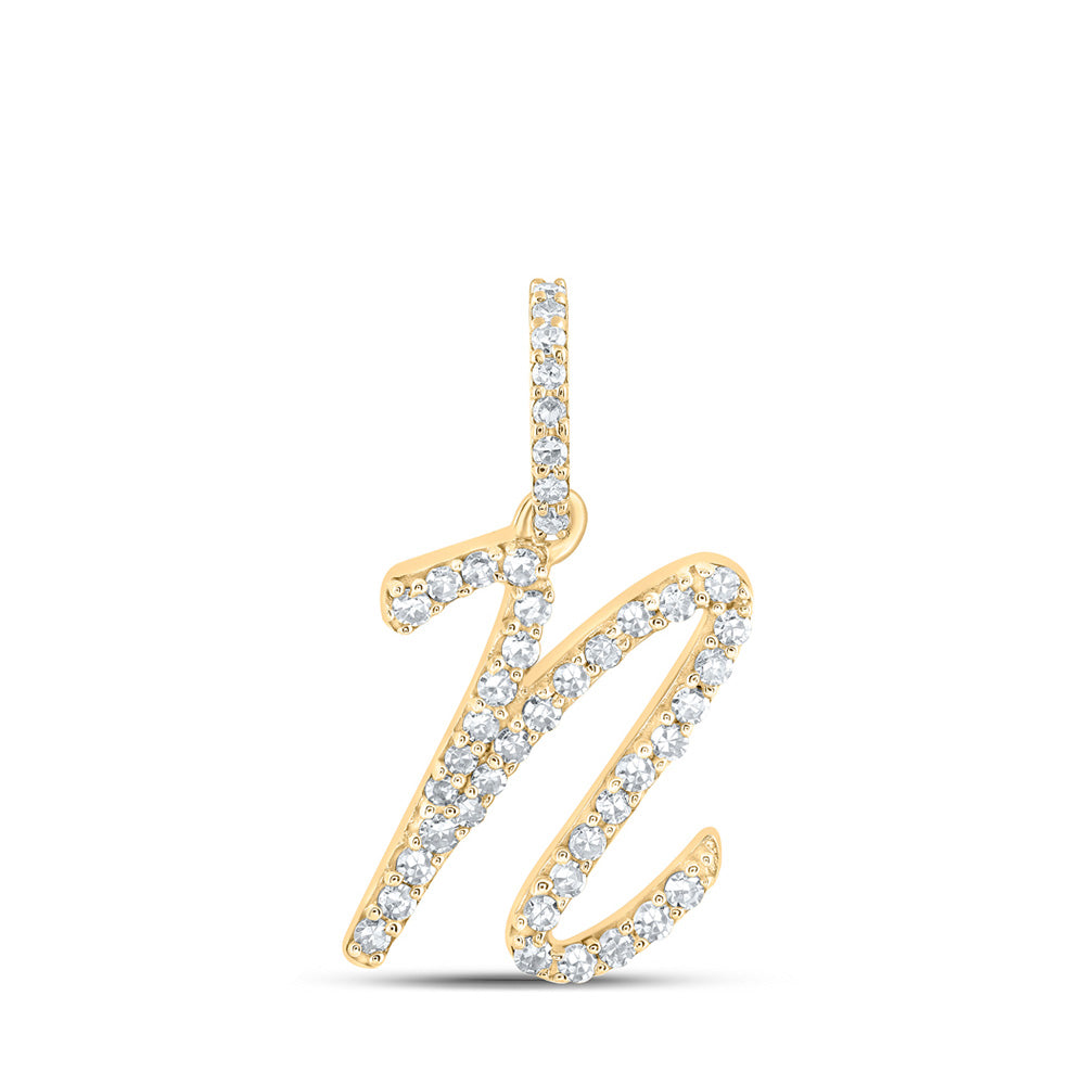 10K Yellow Or White Or Rose Gold Womens Round Diamond N Initial Letter Pendant