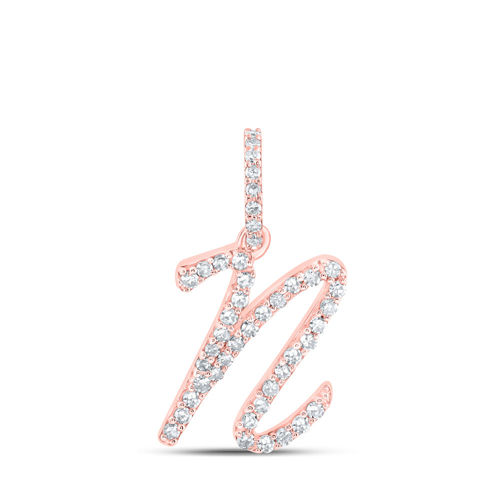 10K Yellow Or White Or Rose Gold Womens Round Diamond N Initial Letter Pendant
