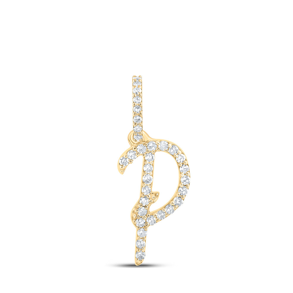 10K Yellow Or White Or Rose Gold Womens Round Diamond P Initial Letter Pendant
