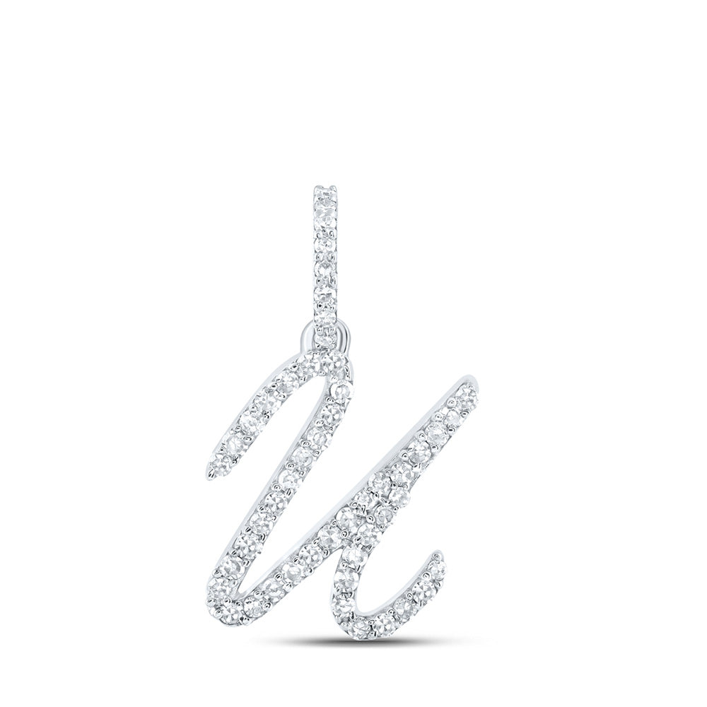 10K Yellow Or White Or Rose Gold Womens Round Diamond U Initial Letter Pendant