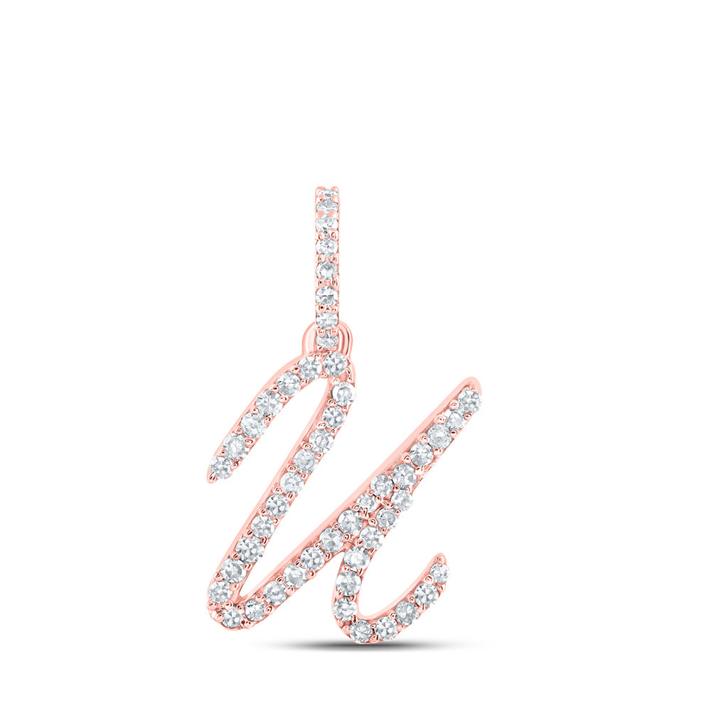 10K Yellow Or White Or Rose Gold Womens Round Diamond U Initial Letter Pendant