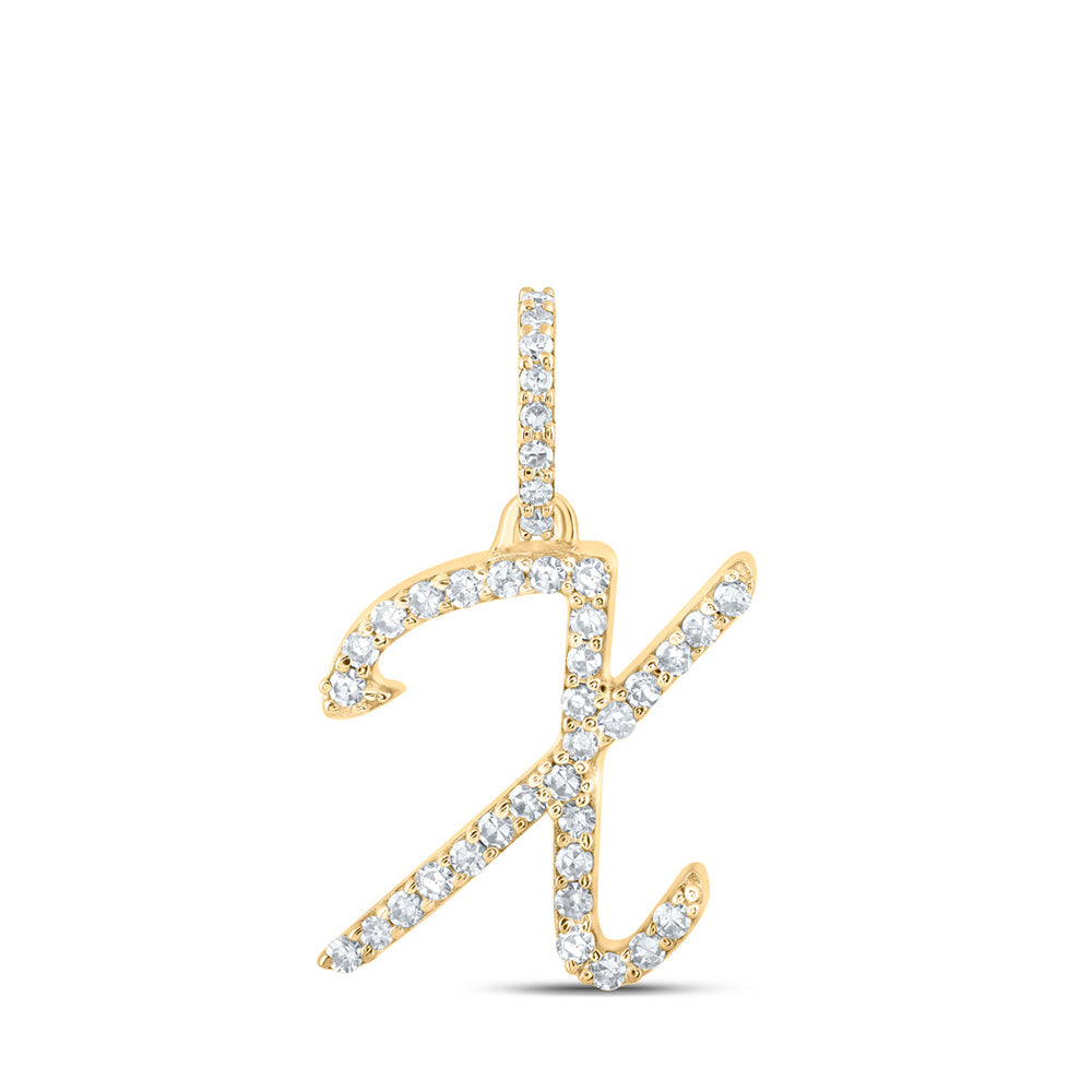 10K Yellow Or White Or Rose Gold Womens Round Diamond X Initial Letter Pendant