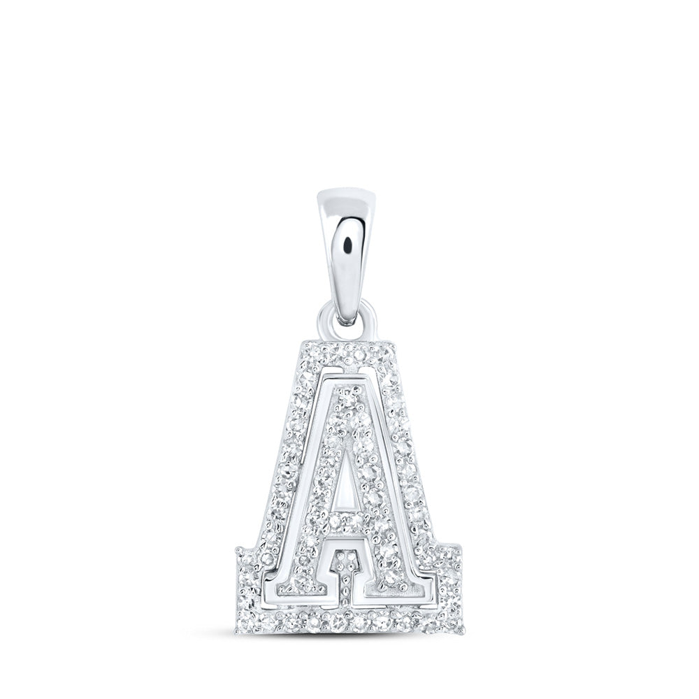 10K White Gold Womens Round Diamond A Initial Letter Pendant 1/6 Cttw