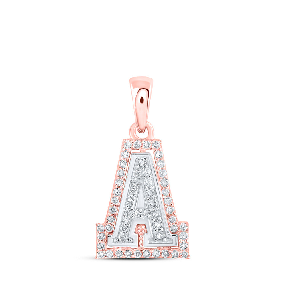 10K Yellow Or Rose Gold Womens Round Diamond A Initial Letter Pendant