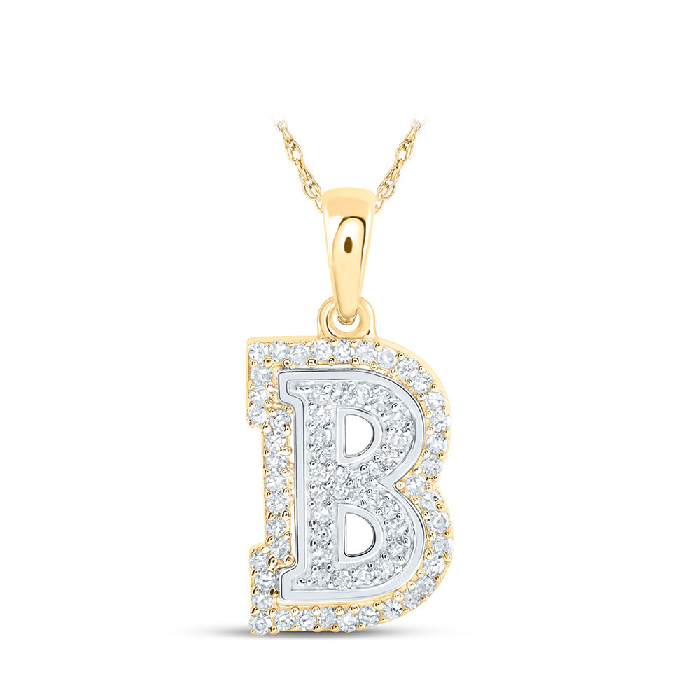 10K Two-tone Gold Womens Round Diamond B Initial Letter Pendant 1/5 Cttw, Length: 0.67 In, Width: 0.35 In