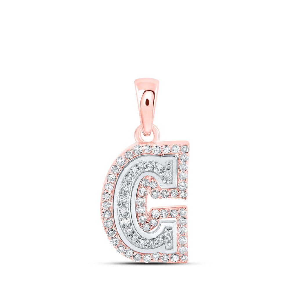10K White Or Rose Or Two-Tone Gold Womens Round Diamond C Initial Letter Pendant