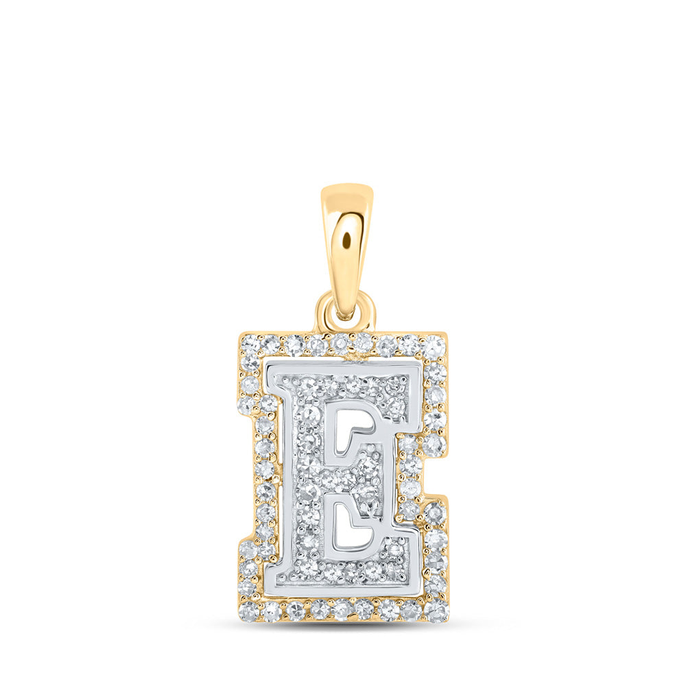 10K Two-tone Gold Womens Round Diamond E Initial Letter Pendant 1/5 Cttw, Length: 0.67 In, Width: 0.35 In