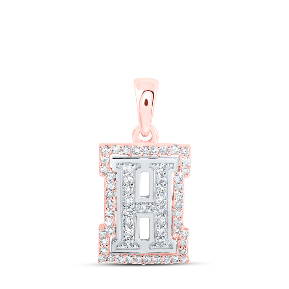 10K Yellow Or White Or Rose Gold Womens Round Diamond H Initial Letter Pendant