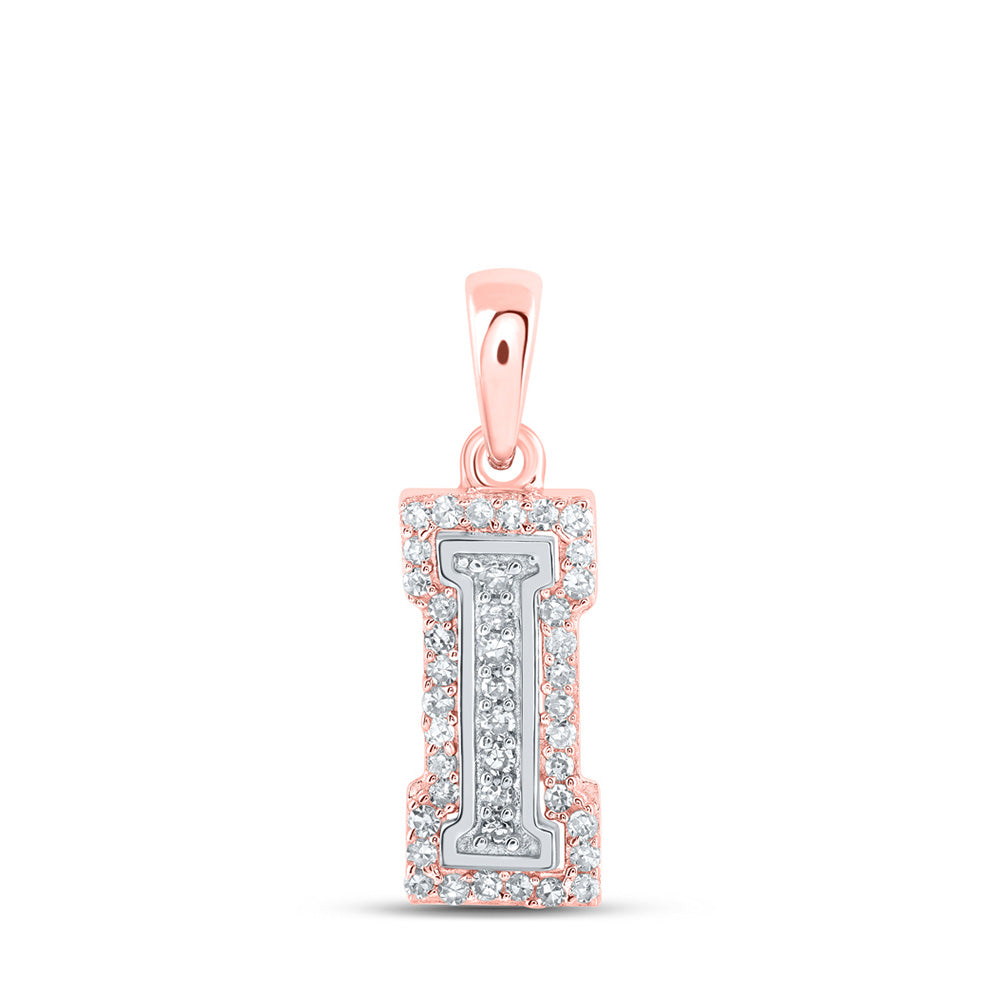 10K Two-tone Gold Womens Round Diamond Initial Letter Pendant