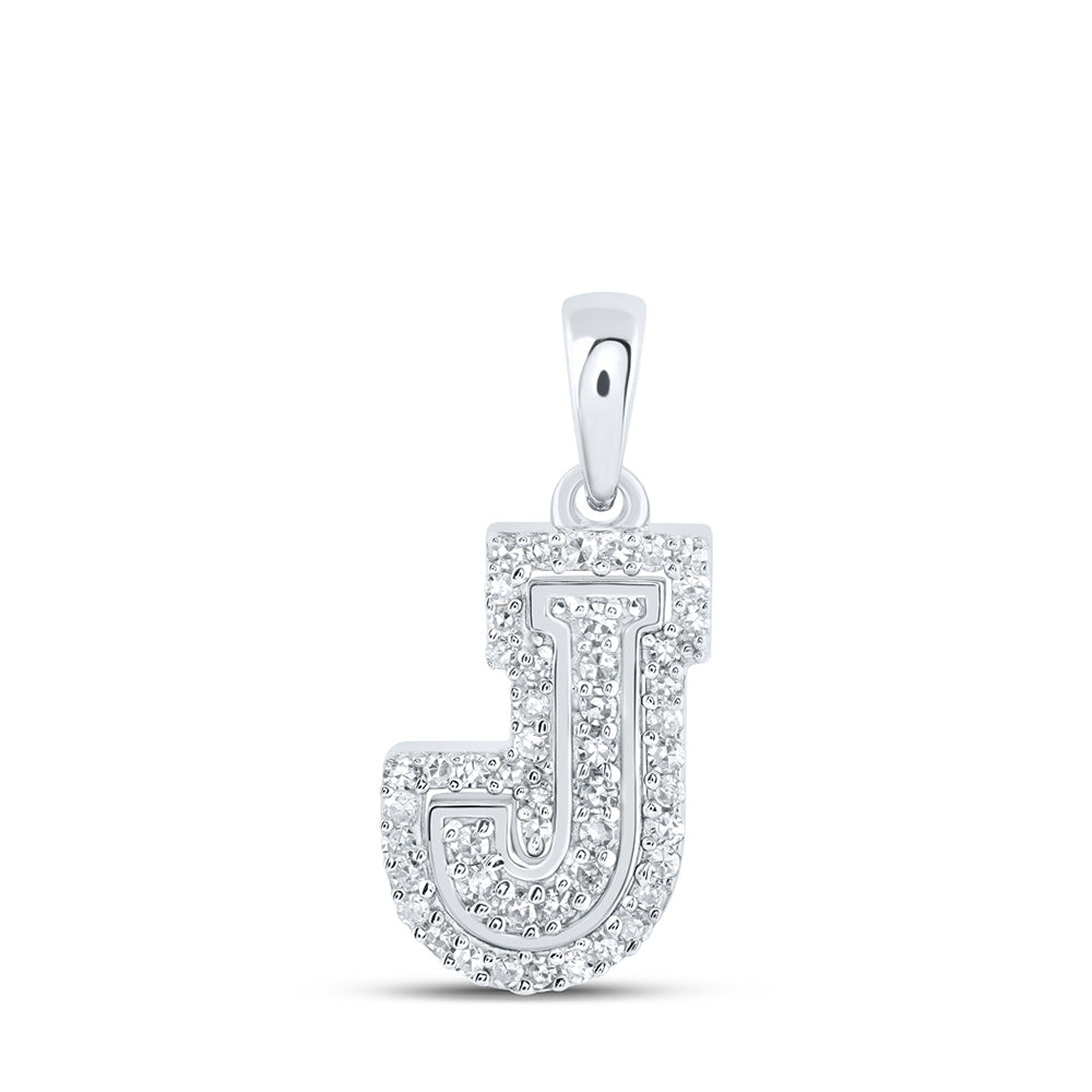 10K Yellow Or White Or Rose Gold Womens Round Diamond J Initial Letter Pendant
