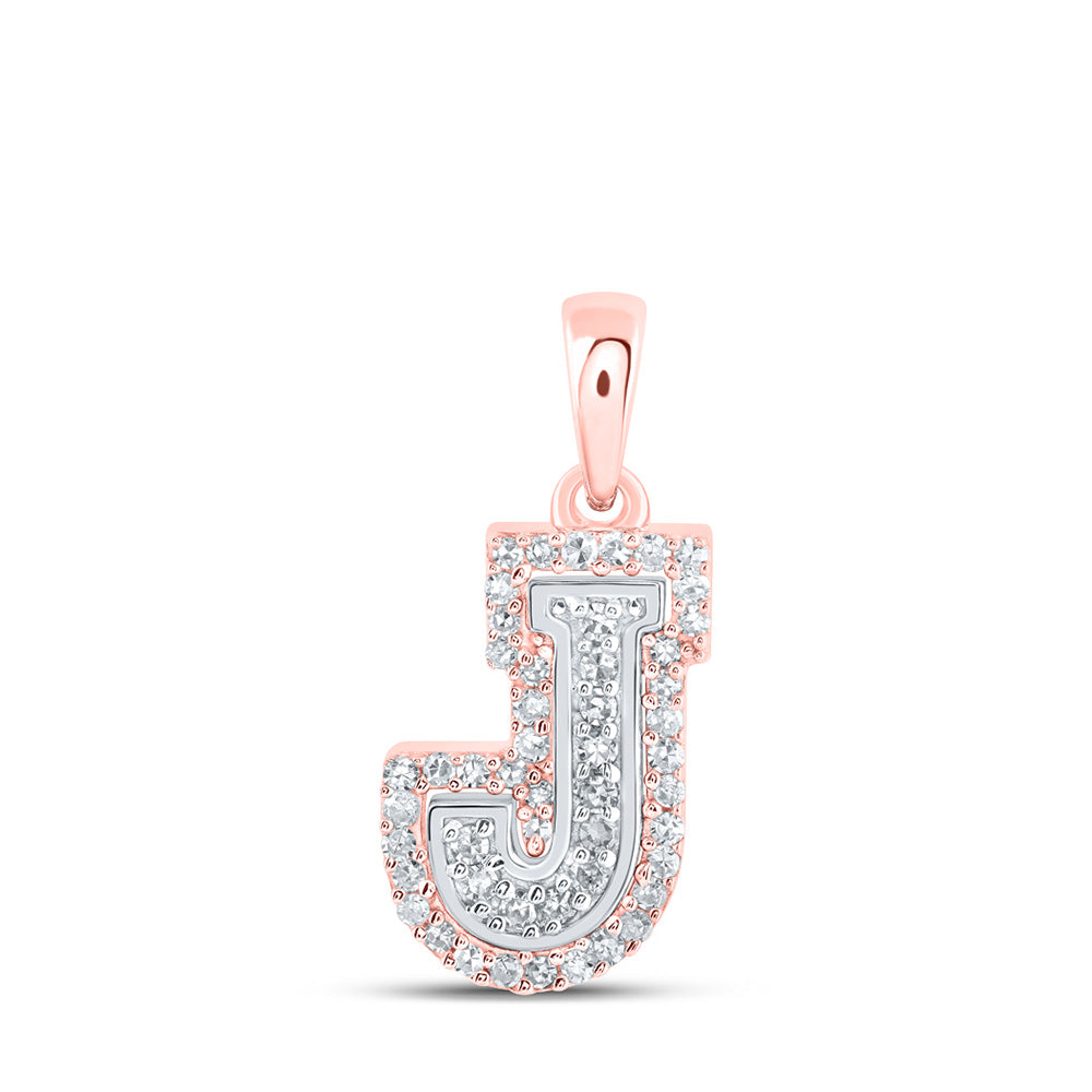 10K Yellow Or White Or Rose Gold Womens Round Diamond J Initial Letter Pendant