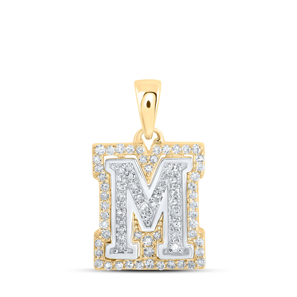 10K Two-tone Gold Womens Round Diamond Initial Letter Pendant