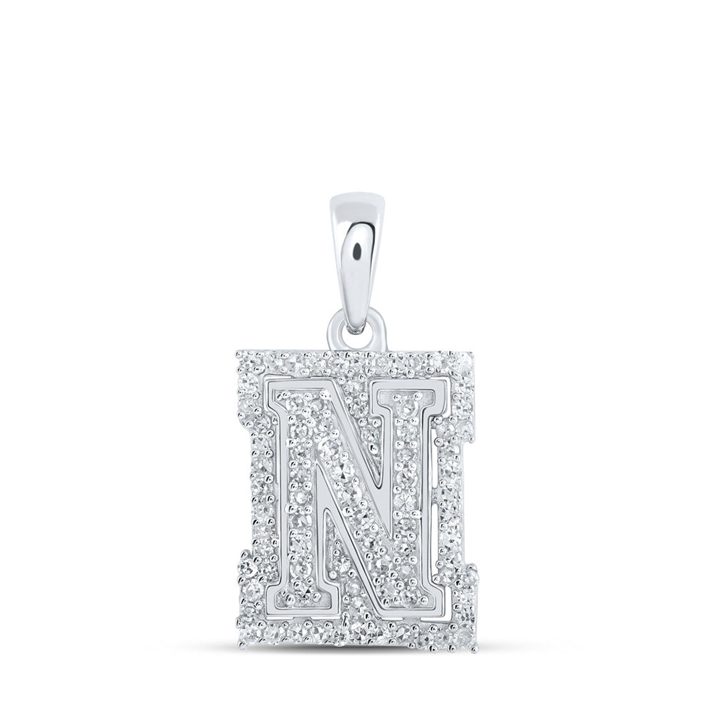 10K Two-tone Gold Womens Round Diamond Initial Letter Pendant