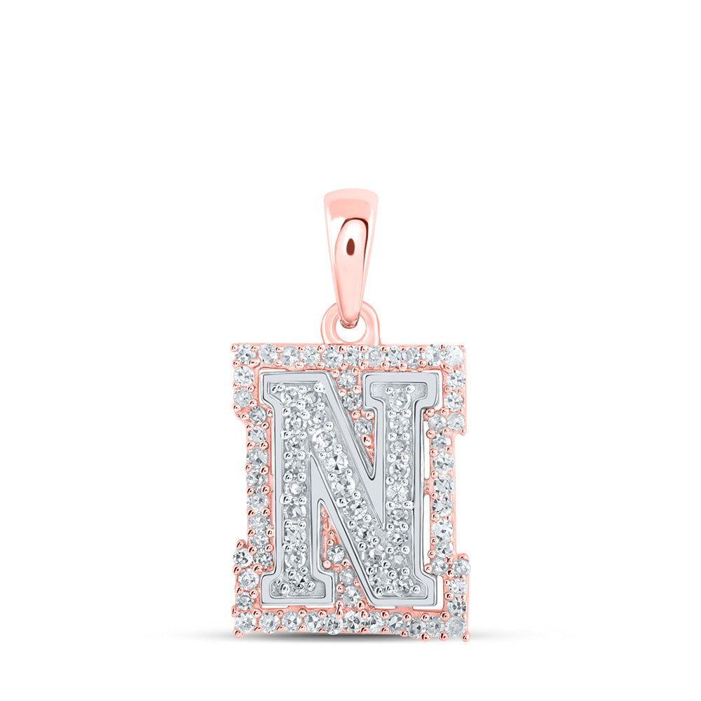 10K Two-tone Gold Womens Round Diamond Initial Letter Pendant