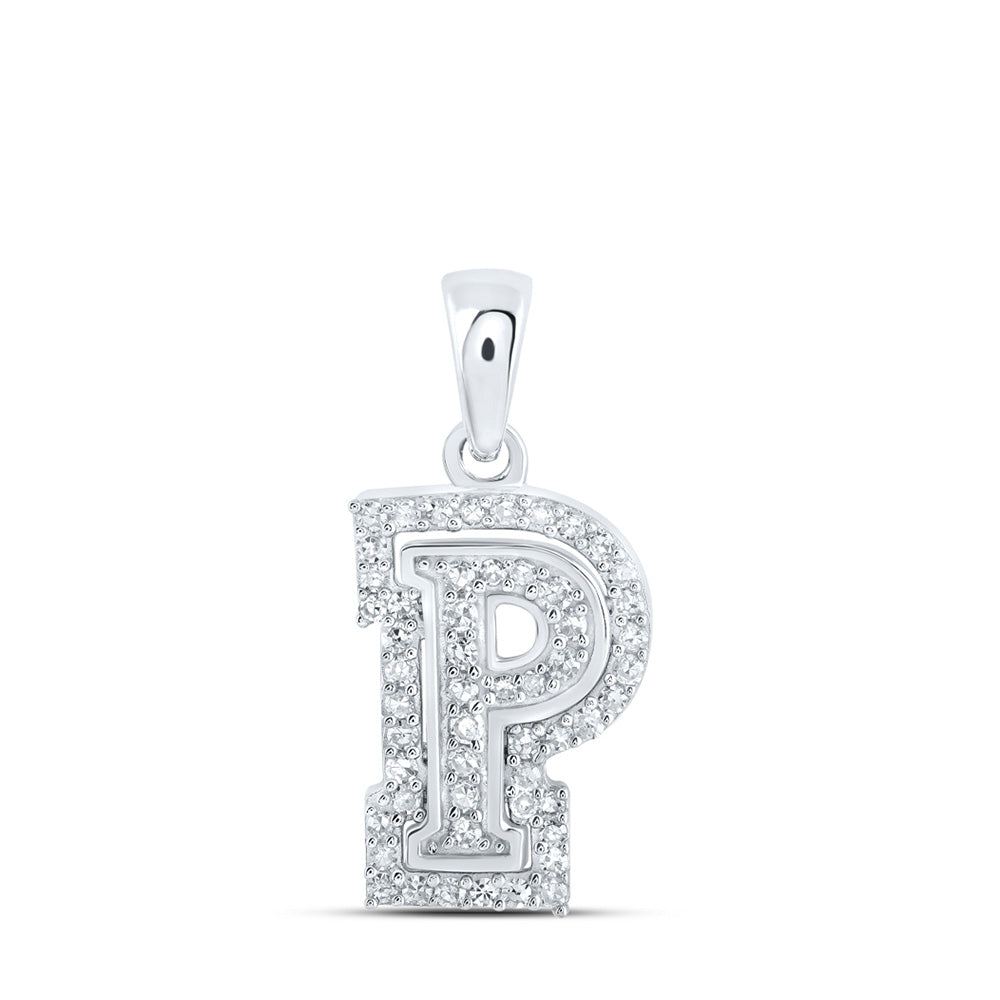 10K Yellow Or White Or Rose Gold Womens Round Diamond P Initial Letter Pendant