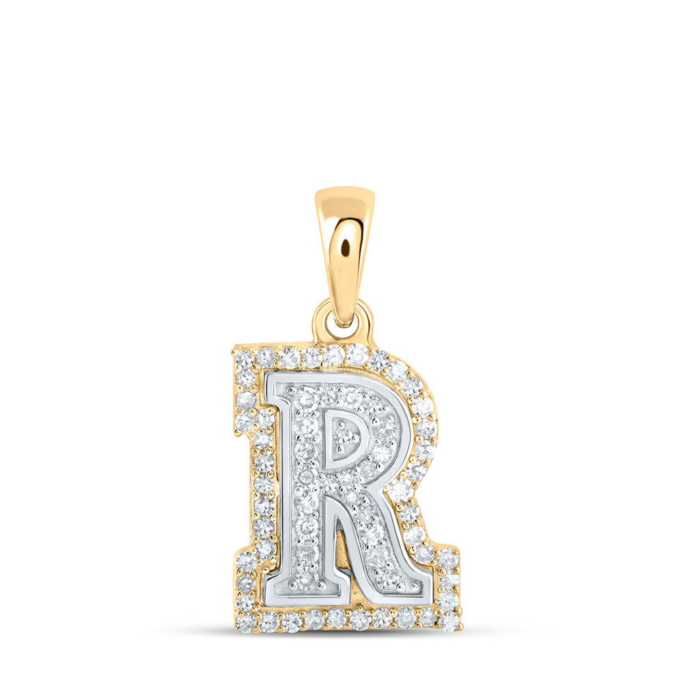 10K White Or Yellow Gold Womens Round Diamond R Initial Letter Pendant