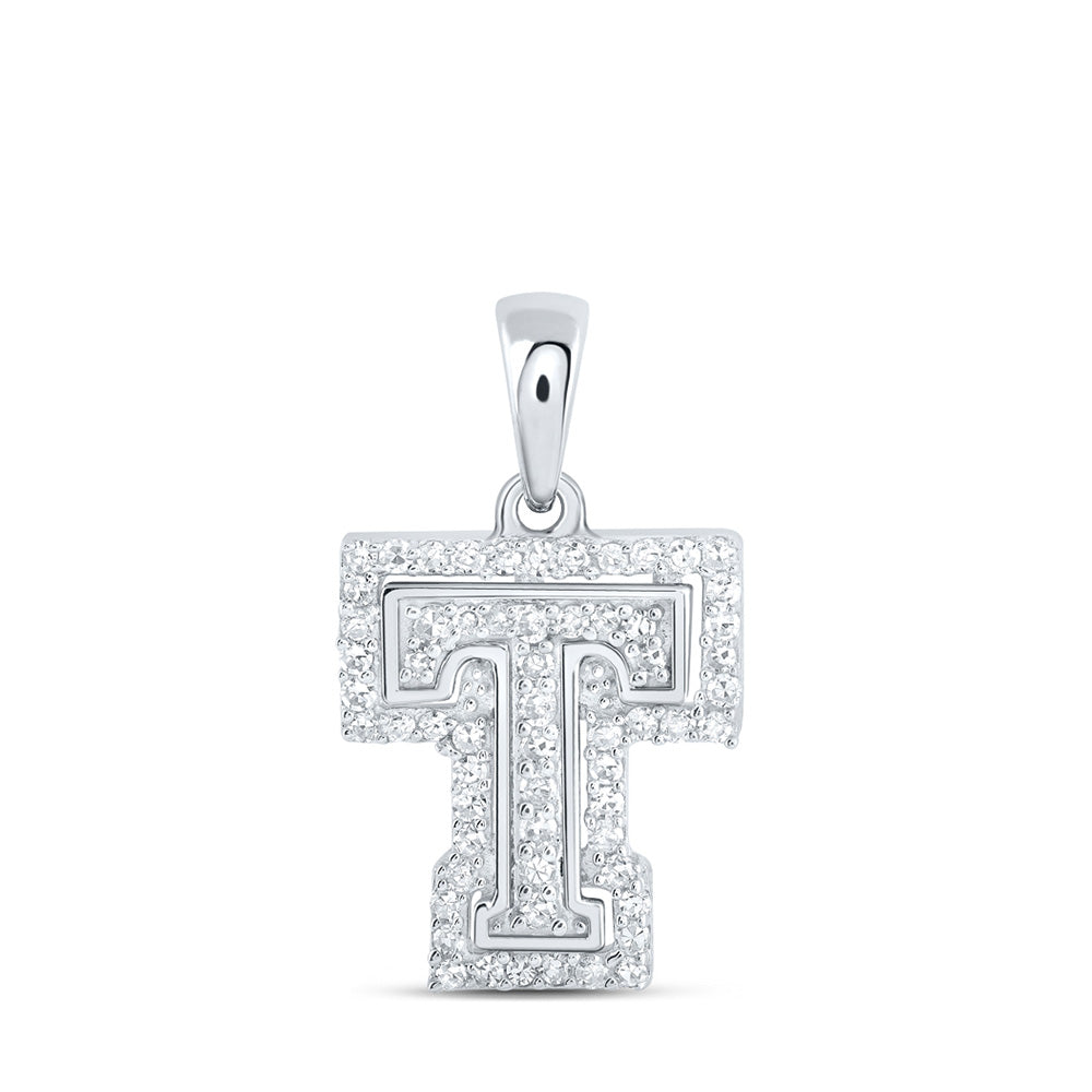 10K Yellow Or White Or Rose Gold Womens Round Diamond T Initial Letter Pendant