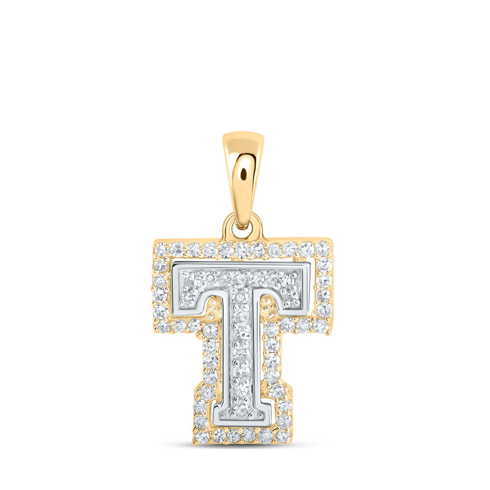 10K Yellow Or White Or Rose Gold Womens Round Diamond T Initial Letter Pendant