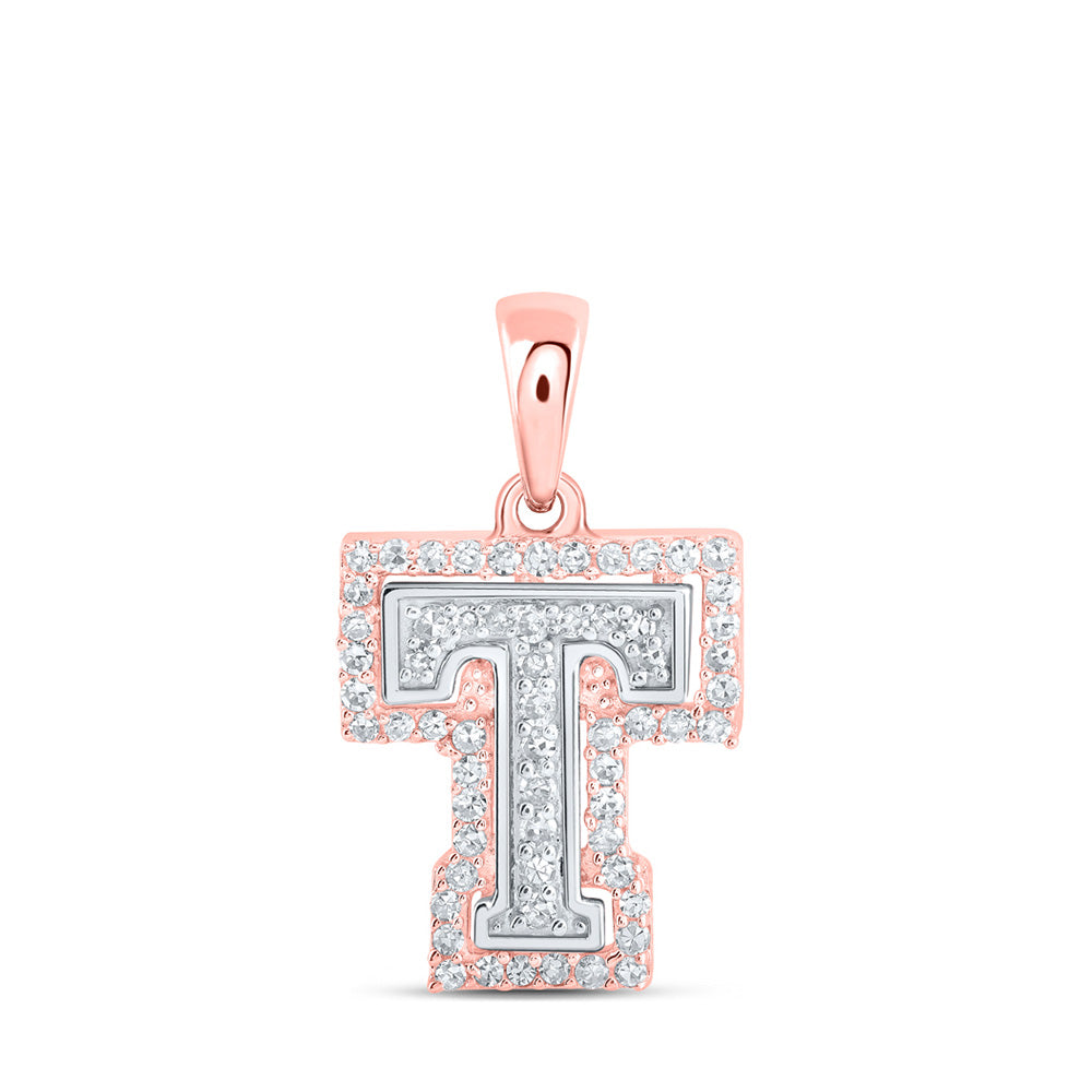 10K Yellow Or White Or Rose Gold Womens Round Diamond T Initial Letter Pendant