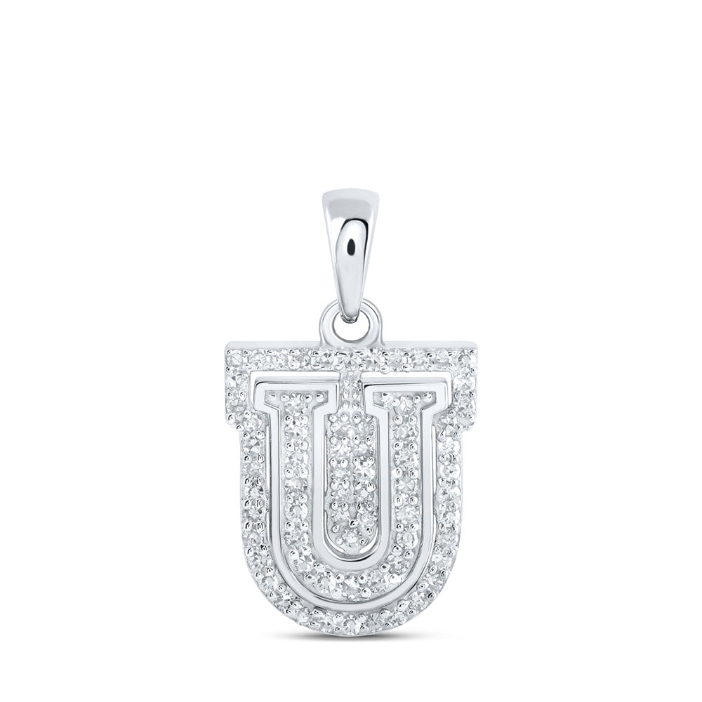 10K Yellow Or White Or Rose Gold Womens Round Diamond U Initial Letter Pendant