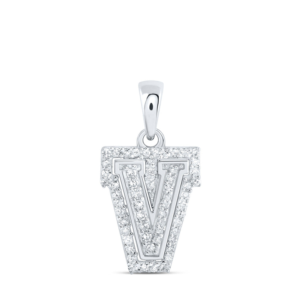 10K Yellow Or White Or Rose Gold Womens Round Diamond V Initial Letter Pendant
